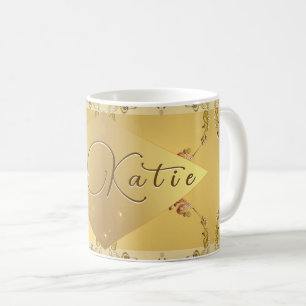 Golden Blommigt w/Namn Mugg