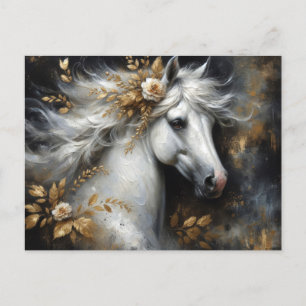Golden Blommigt White Horse Art Vykort