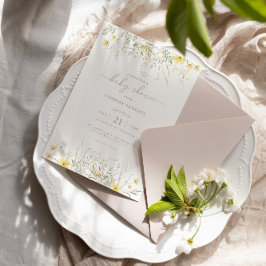 Golden Blommigt | Wildblomma Gräns Baby Shower Inbjudningar