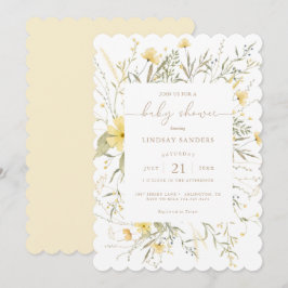 Golden Blommigt | Wildblomma Scalloped Baby Shower Inbjudningar