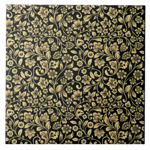 Golden Blommönster Ceramic Tile Kakelplatta