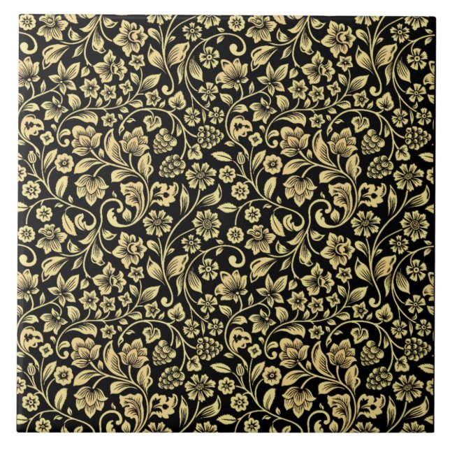 Golden Blommönster Ceramic Tile Kakelplatta (Framsidan)