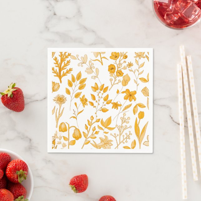 Golden Blommönster för hösten Pappersservett (Insitu)