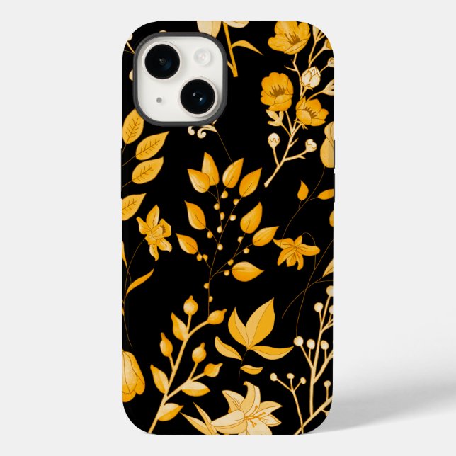Golden Blommönster för hösten. Svart BG (Baksida)