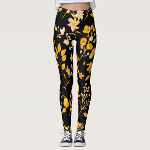 Golden Blommönster för hösten. Svart BG Leggings