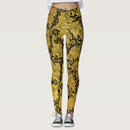 Golden Blommönster Oriental Flower Leggings