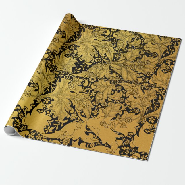 Golden Blommönster Oriental Flower Presentpapper (Utrullad)