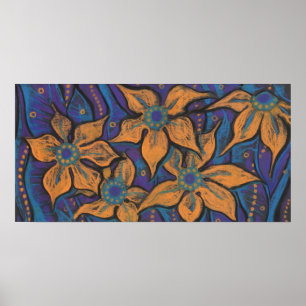 Golden-blommor, dekorativ pastellmålning, blommigt poster