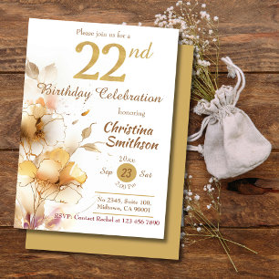 Golden Bloom - blommigtens elegant modern 22:a föd Inbjudningar