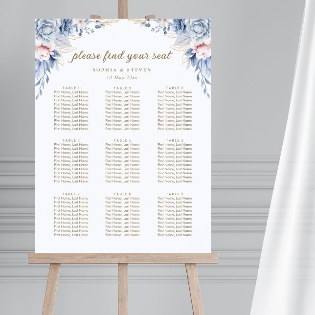 Golden Bloom: Blue & White Floral Wedding  Poster (Skapare uppladdad)