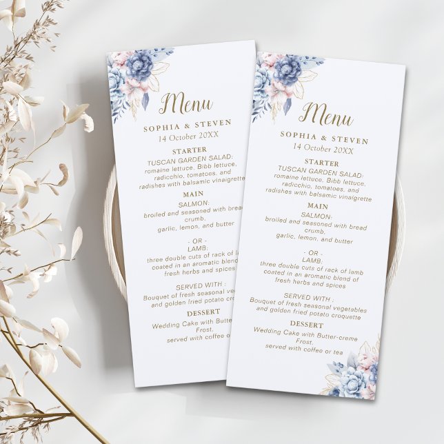 Golden Bloom: Blue & White Floral Wedding  Program (Skapare uppladdad)