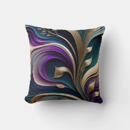 Golden Bloom - Deep Purple and Teal Abstract Flora Kudde