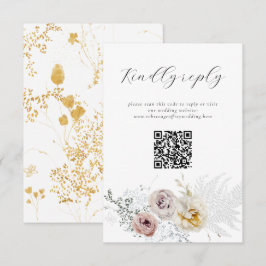 Golden Bloom delikat Blommigt Calligraphy QR Code OSA Kort