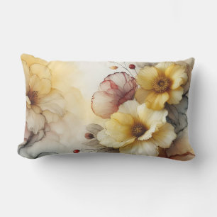 "Golden Bloom Elegance: Abstrakt Blommigt Serenity Lumbarkudde