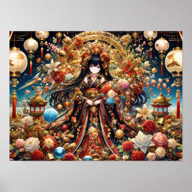 Golden Bloom Empress ornate golden tron Poster (Framsidan)