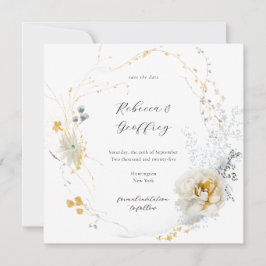 Golden Bloom Fintakt Blommigt Calligraphy Square Spara Datumet