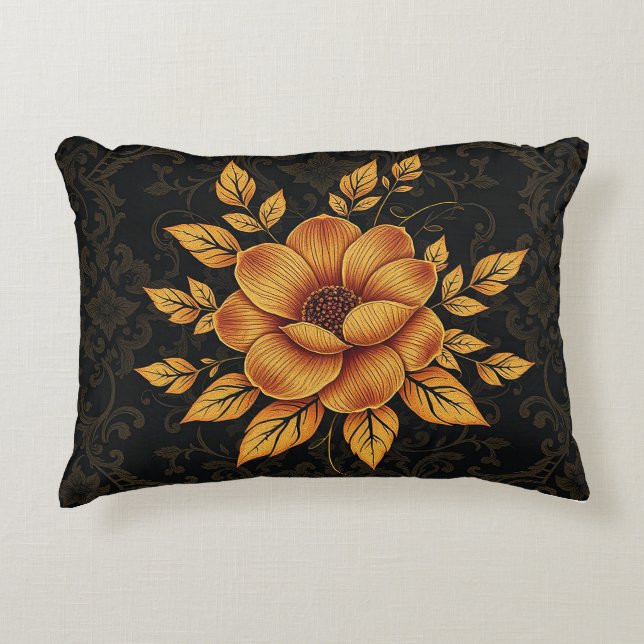 Golden Bloom Floral Prydnadskudde (Framsidan)