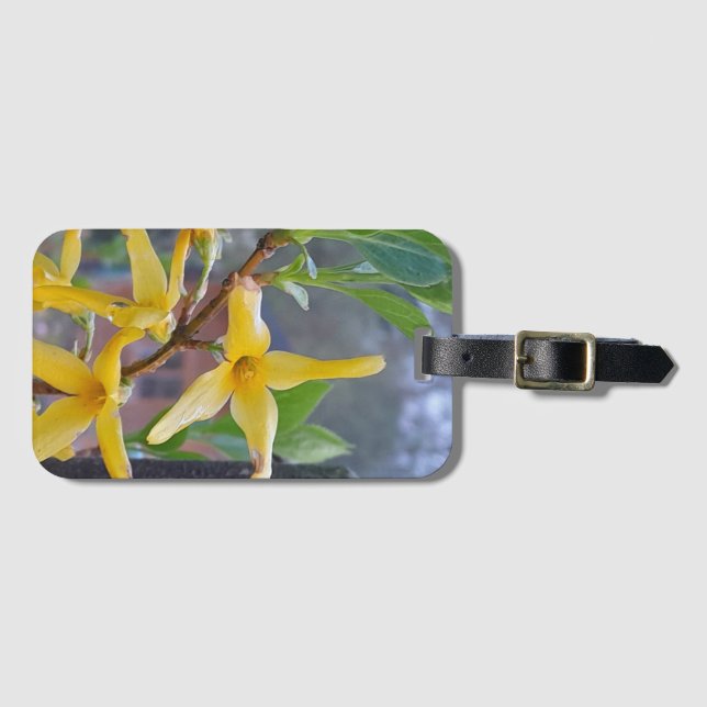 Golden Bloom: Forsythia Flair Luggage Tag Bagagebricka (Framsida horisontal)