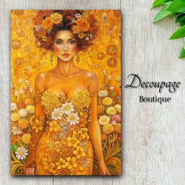 Golden Bloom Goddess Luxurious Blommigt Decoupage