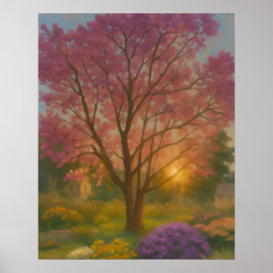 Golden Bloom - Solnedgång Trädfärgning Poster