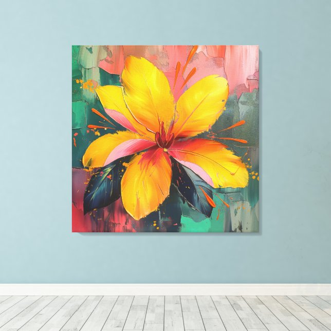 Golden Bloom – Vibrant Abstract Floral Expression Canvastryck (Insitu (trägolv))
