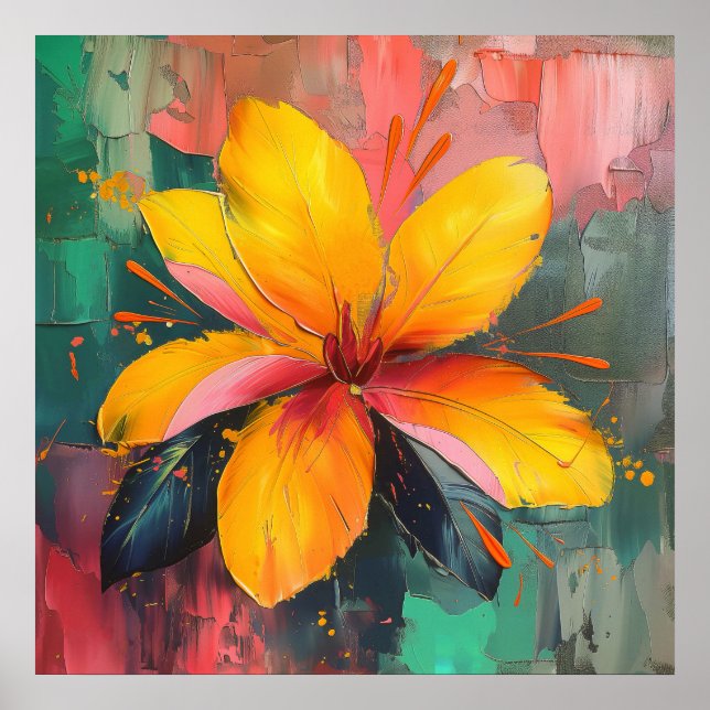 Golden Bloom – Vibrant Abstract Floral Expression Poster (Framsidan)