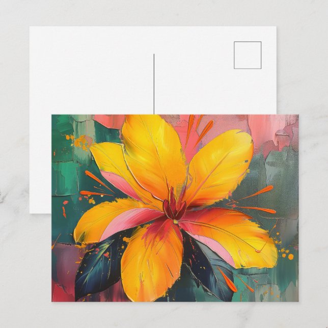 Golden Bloom – Vibrant Abstract Floral Expression Vykort (Fram/baksida)
