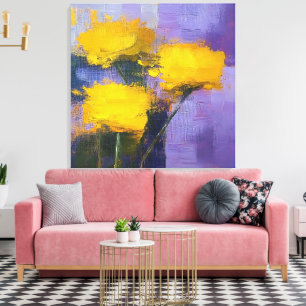 Golden Blooms - Blommigt Wrapped Canvas Art