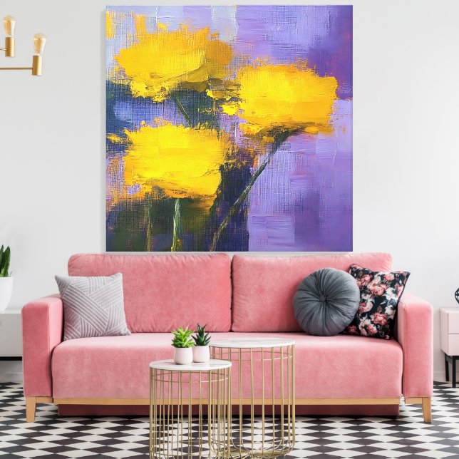 Golden Blooms - Blommigt Wrapped Canvas Art (Insitu (Vardagsrum))