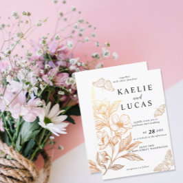 "Golden Blooms of Kärlek" Bröllop Inbjudningar