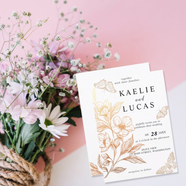 "Golden Blooms of Kärlek" Bröllop Inbjudningar (Skapare uppladdad)