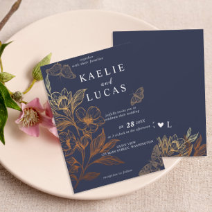 "Golden Blooms of Kärlek" Romantisk flotta Bröll Inbjudningar