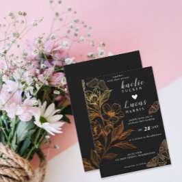 "Golden Blooms of Kärlek" | Svarta Bröllop Inbjudningar