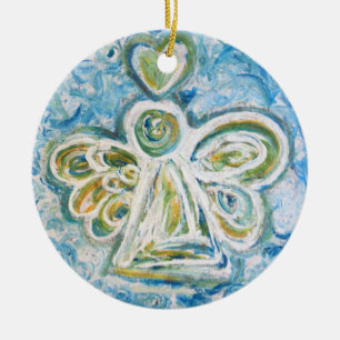 Golden Blue Angel Art Helgdag Gift Ornaments Julgransprydnad Keramik