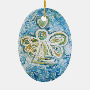 Golden Blue Angel Art Helgdag Ornaments Julgransprydnad Keramik