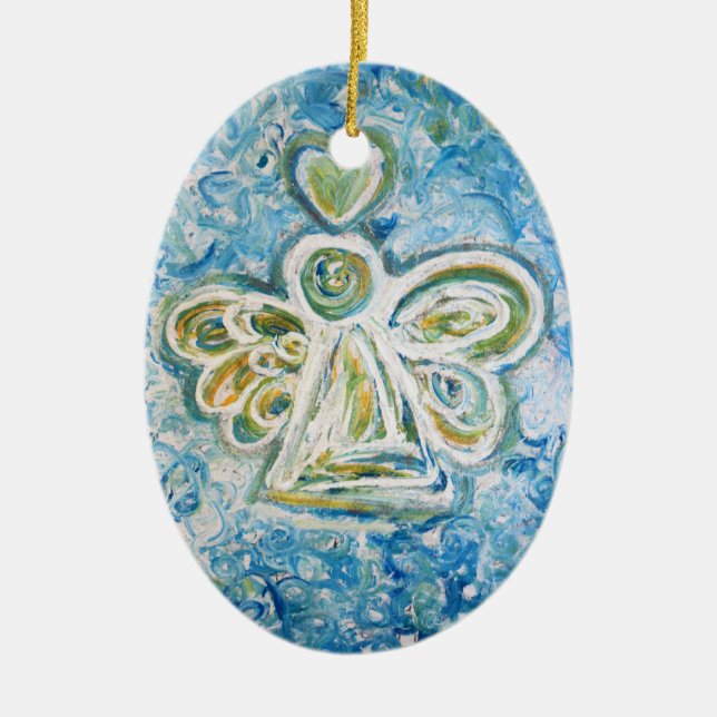 Golden Blue Angel Art Helgdag Ornaments Julgransprydnad Keramik (Framsidan)