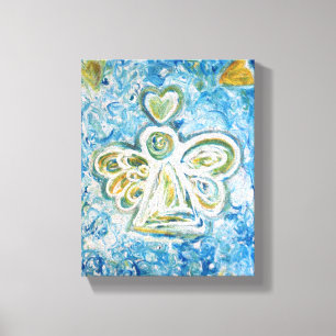Golden Blue Angel Painting Wrapped Canvas Art