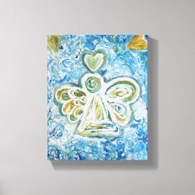 Golden Blue Angel Painting Wrapped Canvas Art (Framsida)