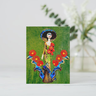 Golden Blue Antique Catrina Över Grönt Tvättat Boh Vykort