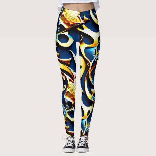 Golden Blue Arabesque Leggings (Framsida)
