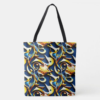 Golden Blue Arabesque Tote Bag Tygkasse