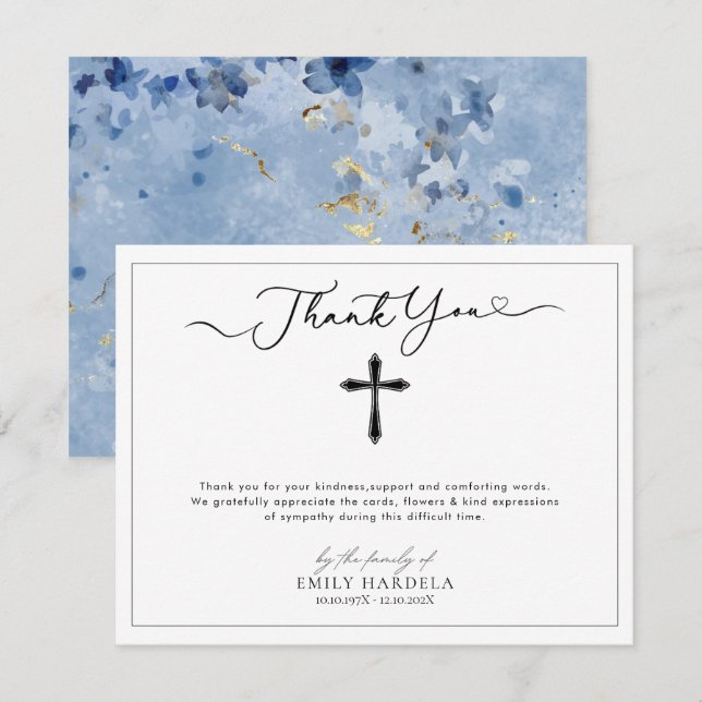 Golden Blue - Blommigt Funcal Script - tackkort Tack Kort (Fram/baksida)