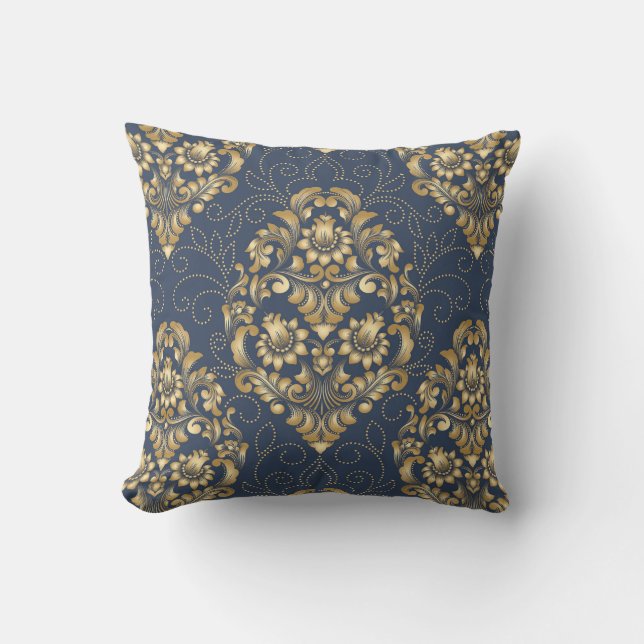 Golden Blue-Blommigten för prydnadsskada Kudde (Framsida)