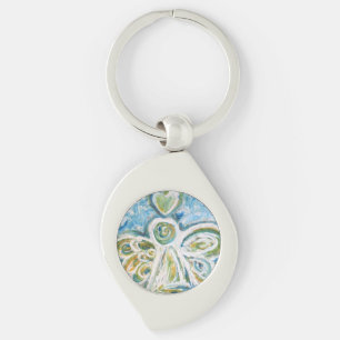 Golden Blue Guardian Angel Anpassningsbar Keychain Swirl Silverfärgad Nyckelring