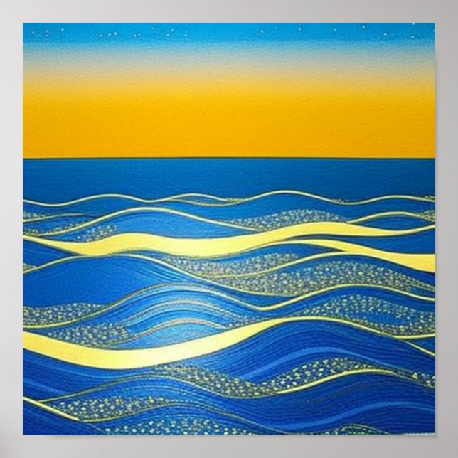 Golden Blue Vågar vid Sunset Poster (Framsidan)