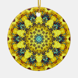 Golden bluish mandala-liknande mönster julgransprydnad keramik
