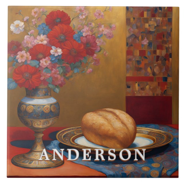 Golden Boho Flower Vas still Life Kakelplatta (Framsidan)