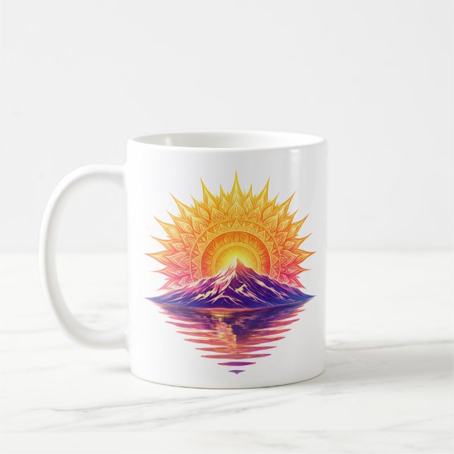 Golden Boho Mandala Sun Mountain Sunset Reflection Kaffemugg (Vänster)