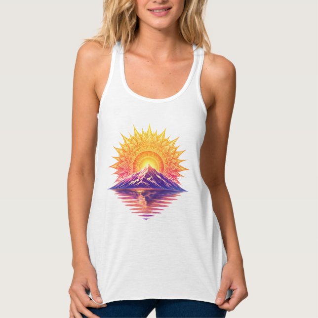 Golden Boho Mandala Sun Mountain Sunset Reflection Linne Med Racerback (Framsida)