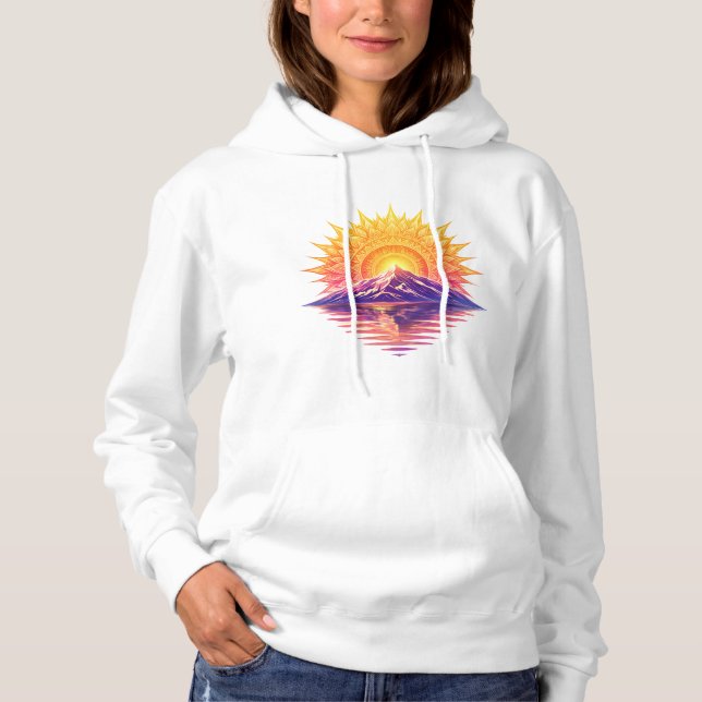 Golden Boho Mandala Sun Mountain Sunset Reflection T Shirt (Framsida)